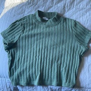 Green Mock Neck Crop Top